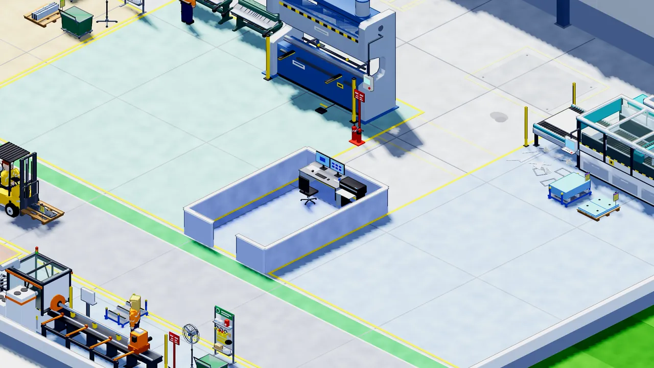 The works floor with a 320 tonne press brake, the drafting office and the tube laser